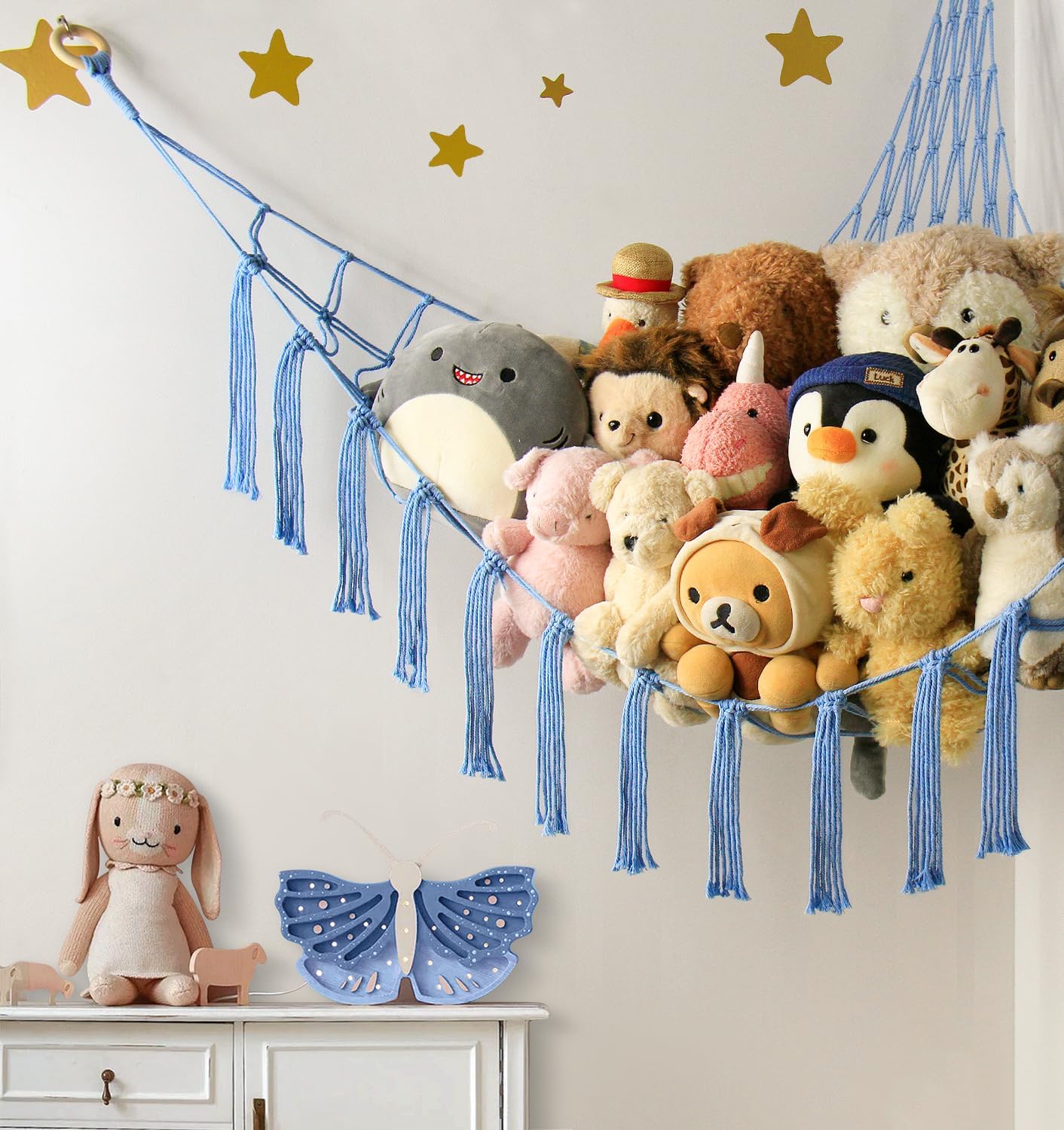 Mirolam Stuffed Animal Storage Hammock - Large Toy Organizer for Nursery | Blue Corner Net