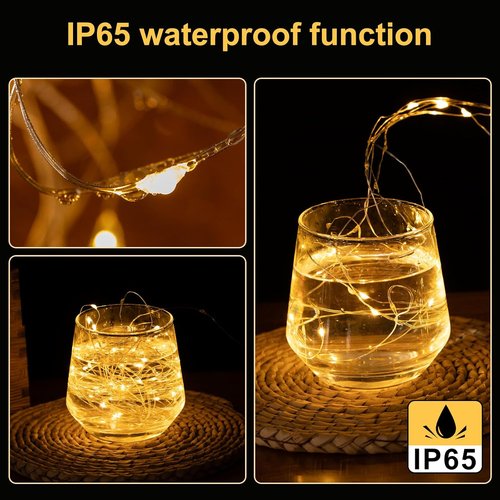 Fairy Lights Battery Operated String Lights - 50 LED Waterproof 16.4ft Silver Wire | Warm White, 2 Pack for Christmas & Party Decor