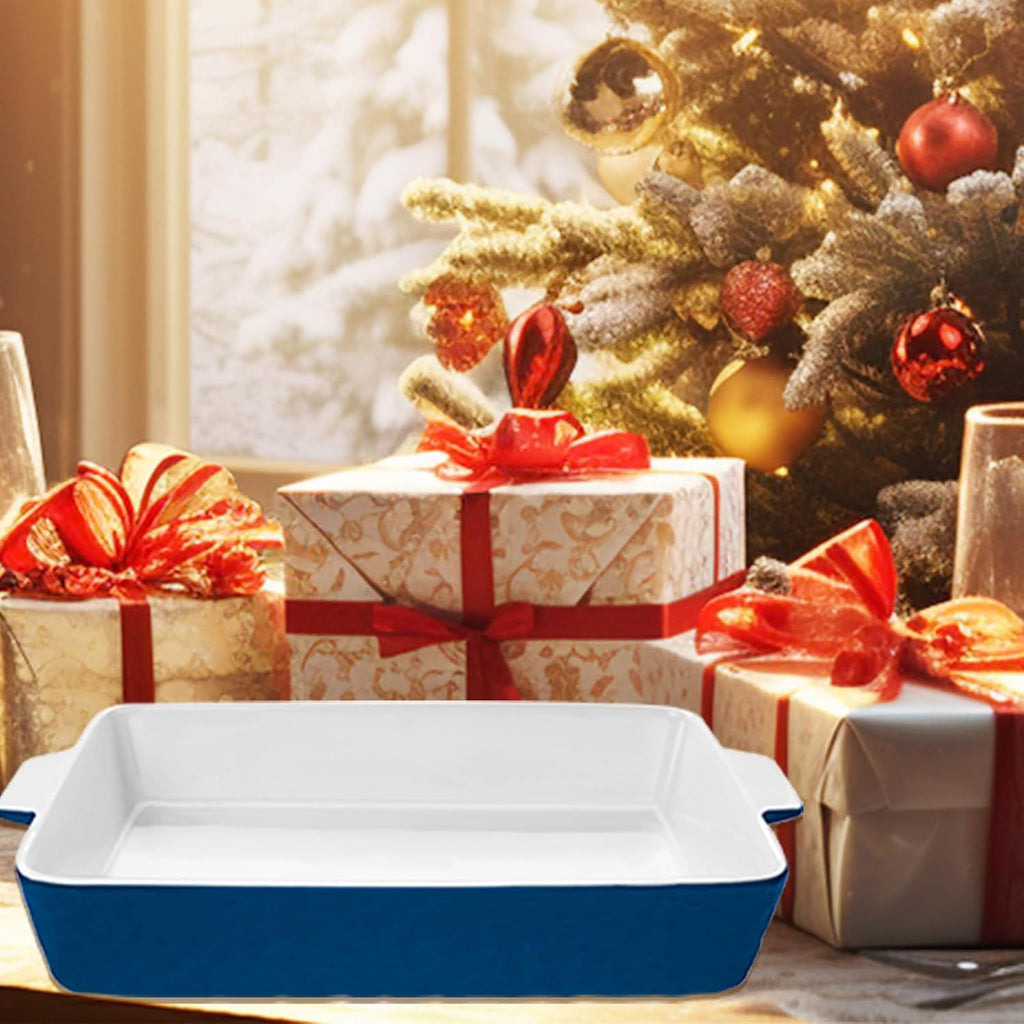 Regine Switzerland 4 QT Baking Dish - Deep Ceramic Casserole Pan with Handles | Oven Safe, Dark Blue