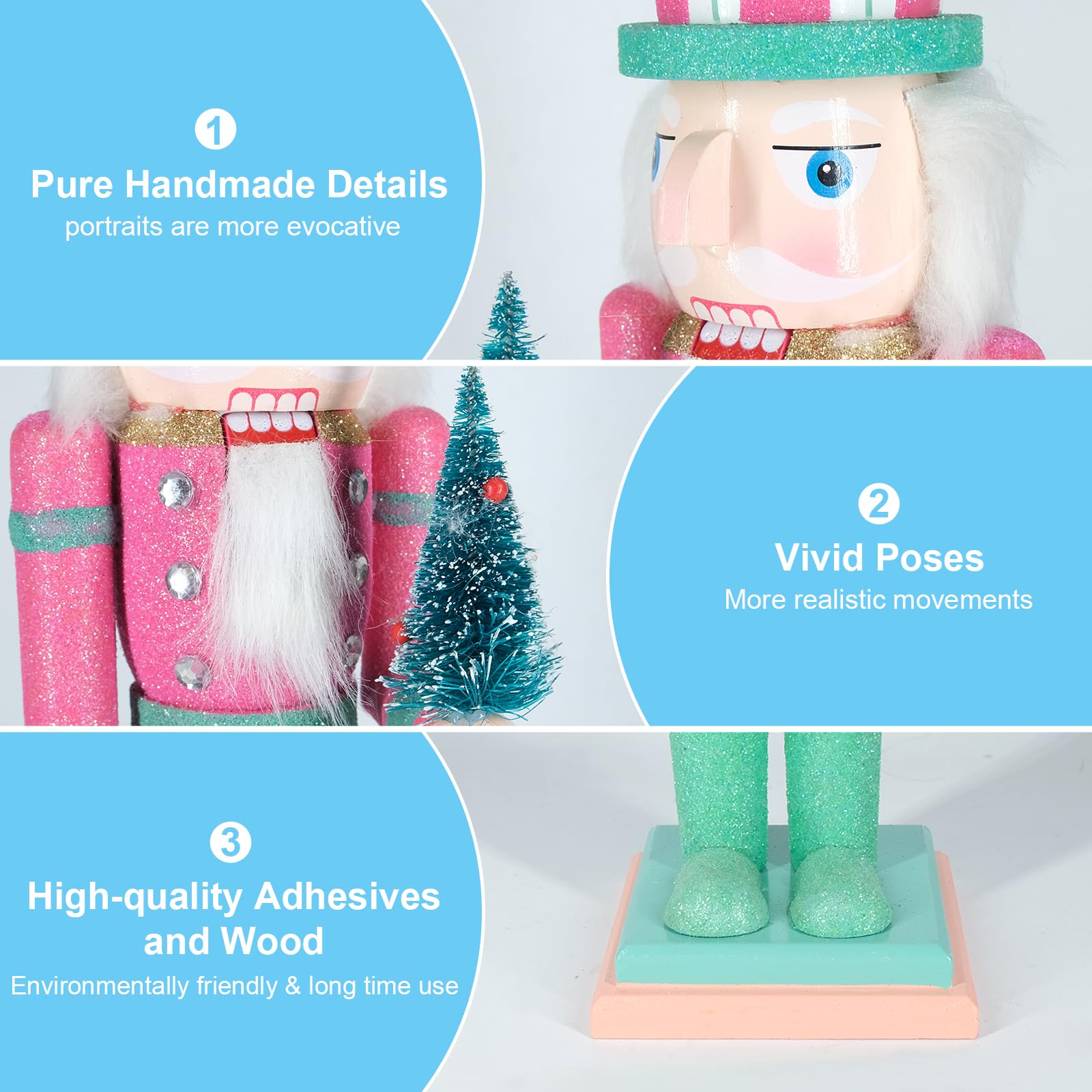MicoSim Christmas Nutcracker Decor,15" Wooden Nutcracker Decorations,Collects Nutcracker Ornament for Festival Party Outdoor Xmas Gifts (Pink Christmas Tree)…