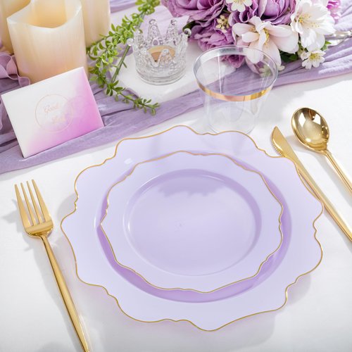 WDF 175Pcs Purple Plates Disposable - Lavender Plastic Plates 25guest Plastic Dinnerware Ideal for Birthday Party/Wedding/Spring/Picnic/Easter
