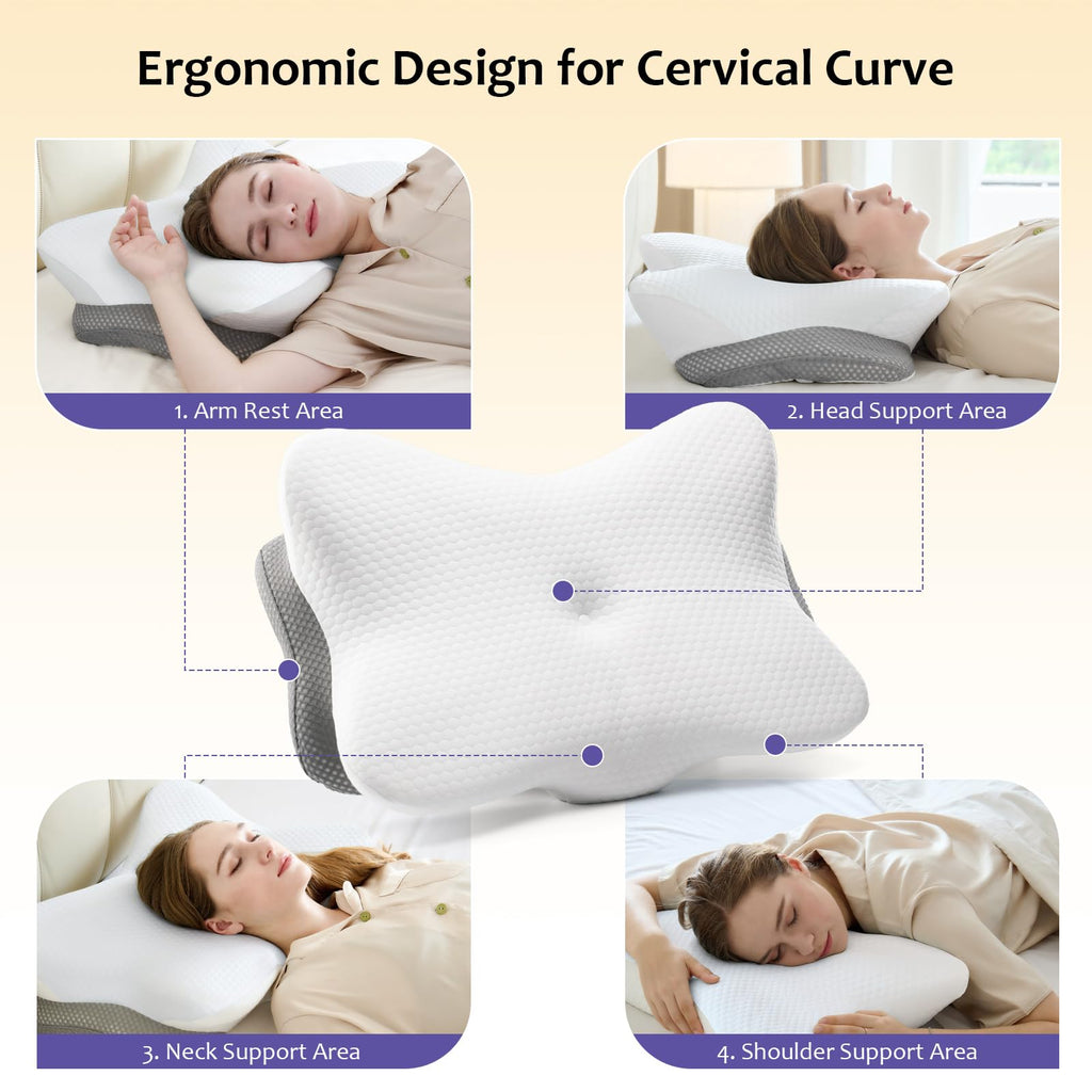 SUBCULTUREPICK Memory Foam Pillows, Cervical Pillow for Neck and Shoulder Pain Relief, Ergonomic Contour Bed Pillow, Soft for Side Sleep Stomach Sleeping and Back Sleeper (White)