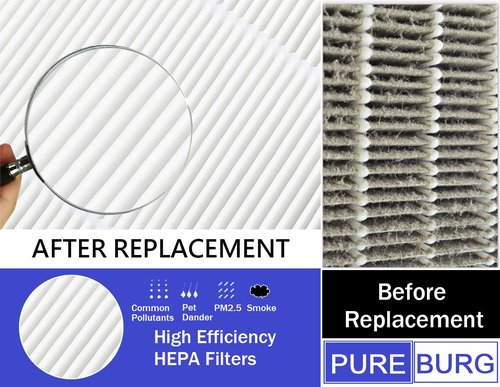 PUREBURG AF-10FL Replacement Filter Compatible with HoMedics Total Clean AF-10, AP-15, AR-10 Air Purifiers, AP-15CRF / AF-15,H13 HEPA with Activated Carbon for Dust, Odor,