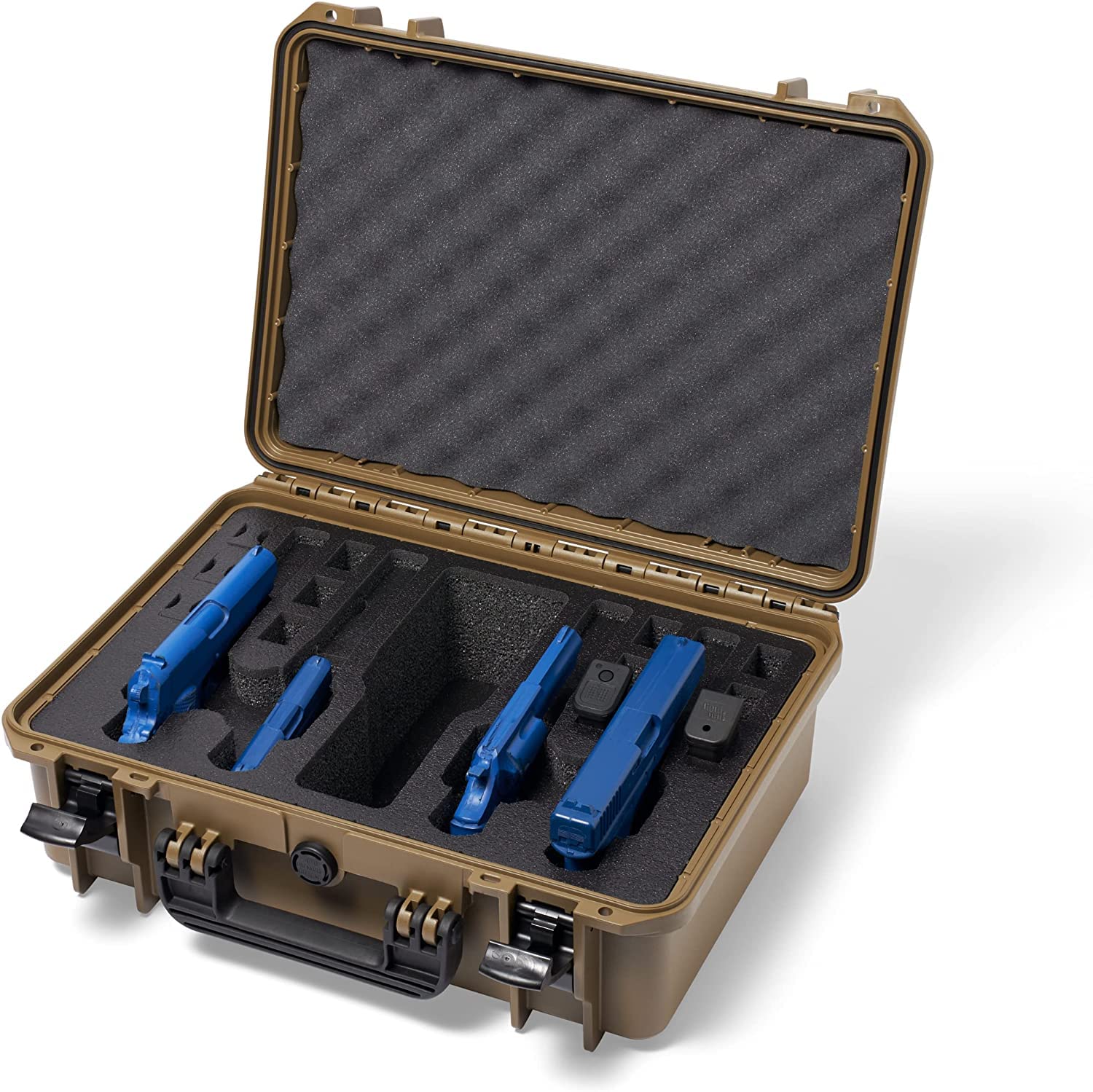 4 Pistol 12 Magazine Doro Gun Case with Custom MyCaseBuilder Foam Insert - Waterproof, Heavy Duty - Tactical Firearms, Ammunition, and Accessory Holder - Sahara Case x Black Foam - 18 x 14 x 7 Inches