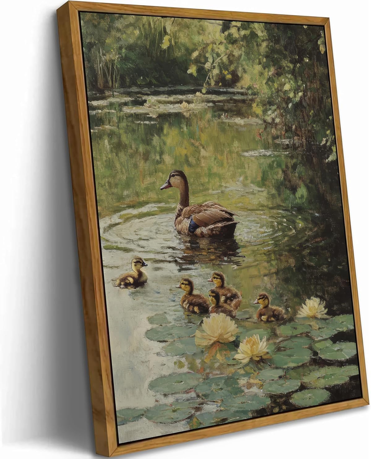 Skiennix Vintage Duck Canvas Wall Art - Farmhouse Decor Print in Sage Green | 8x10in Mother Duck Design