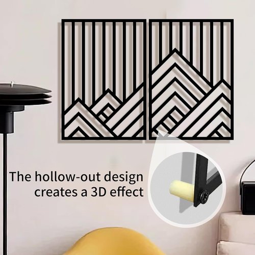 Abstract Black Metal Wall Decor by 4Pcs - Minimalist 3D Mountain Line Art Sculpture | 16"x11" for Living Room & Office