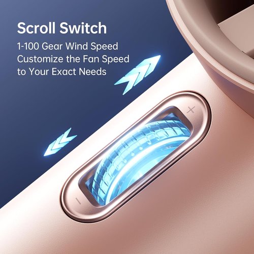 JISULIFE Portable Handheld Fan - Adjustable Speed Turbo Mini with 3600mAh Battery | Pink Travel Essential