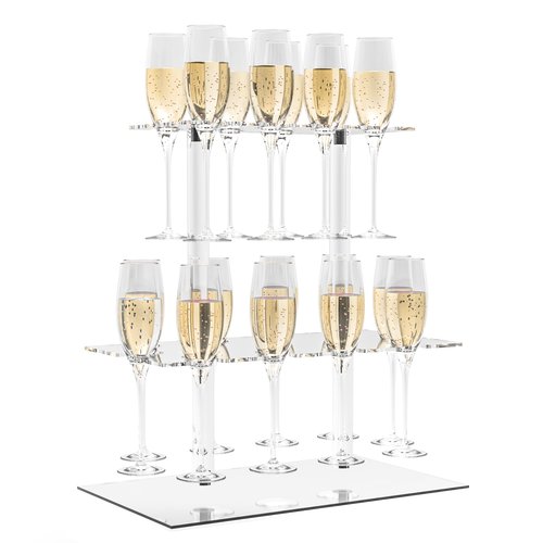 HeiMma Champagne Display Holder Stand for Party, With 18 Slots, 2 Tier Clear Acrylic Wine Glass Stemware Rack Champagne Flute Holder with Led Light, Measures 16.5" x 15.7" x 11.8"