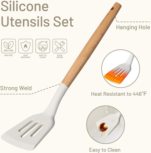 CAROTE 22-Piece Silicone Cooking Utensils Set - Heat Resistant Kitchen Gadgets | Spatula, Turner, Whisk, Tongs