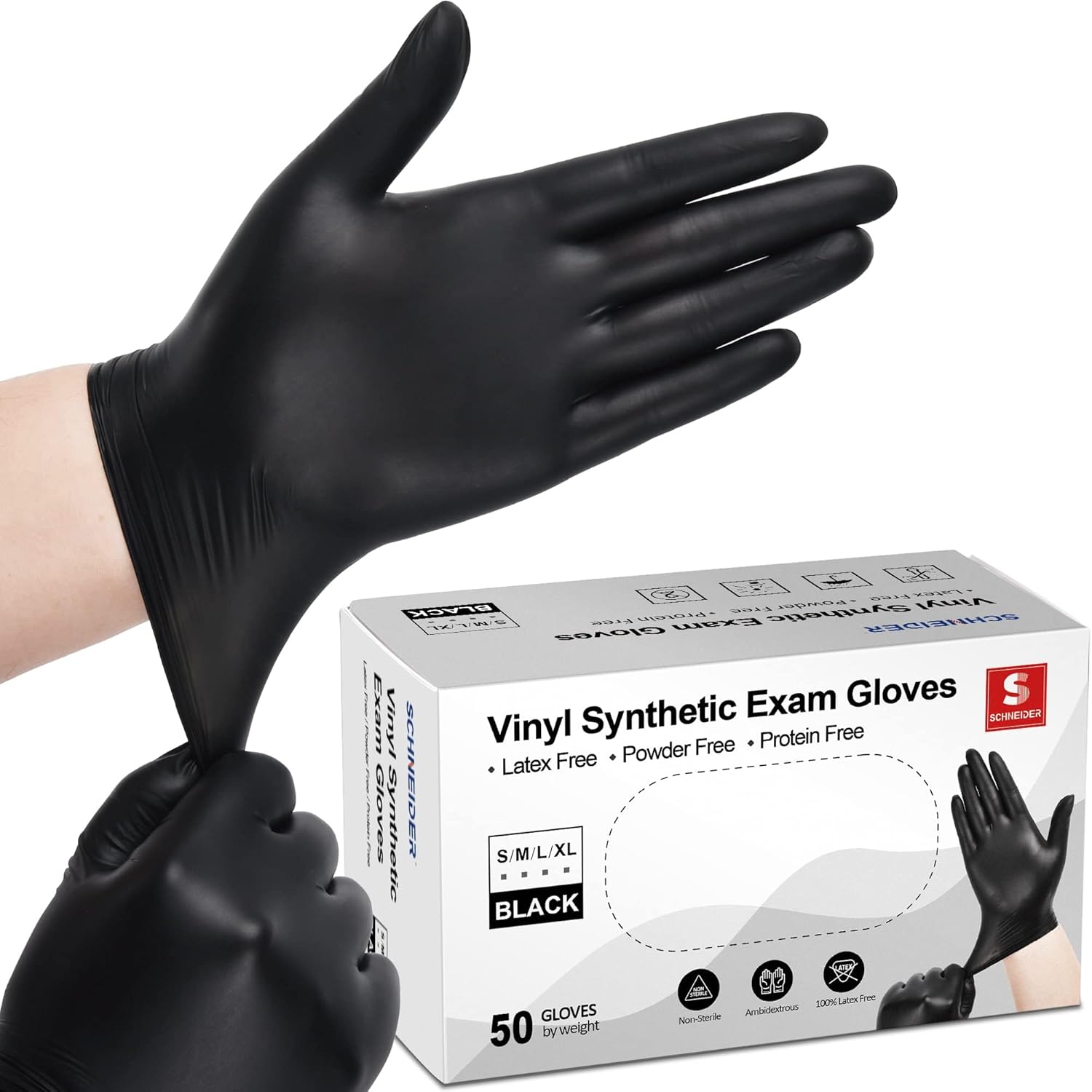 Schneider Vinyl Synthetic Exam Gloves - 4 Mil Latex-Free Disposable Gloves for Medical & Food Prep