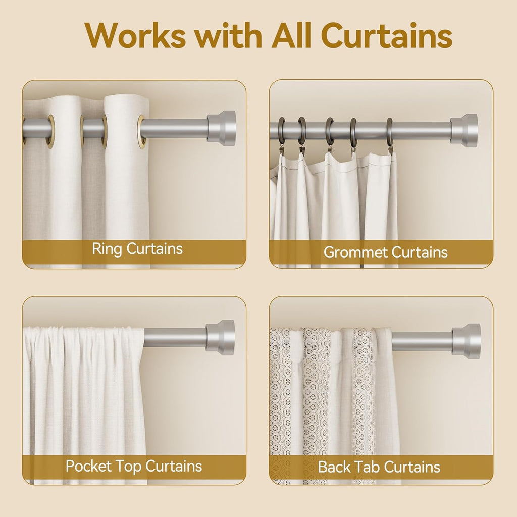 YaFex Curtain Rods - Heavy Duty 1 Inch Adjustable Window Treatment Rods | 32-84 Inch, Modern Silver Design