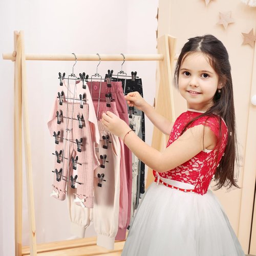 DOIOWN 6-Tier Baby Hangers with Clips - Space-Saving Adjustable Stainless Steel Closet Organizer for Kids