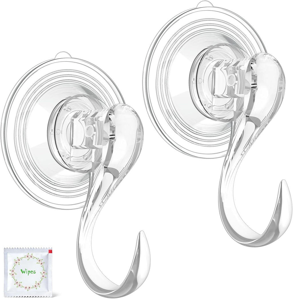 VIS'V Suction Cup Hooks - Heavy Duty Removable Shower Hooks | Clear, 4 Pack with Wipes