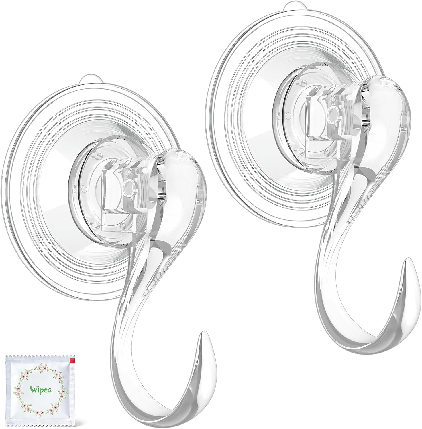 VIS'V Suction Cup Hooks - Heavy Duty Removable Shower Hooks | Clear, 4 Pack with Wipes