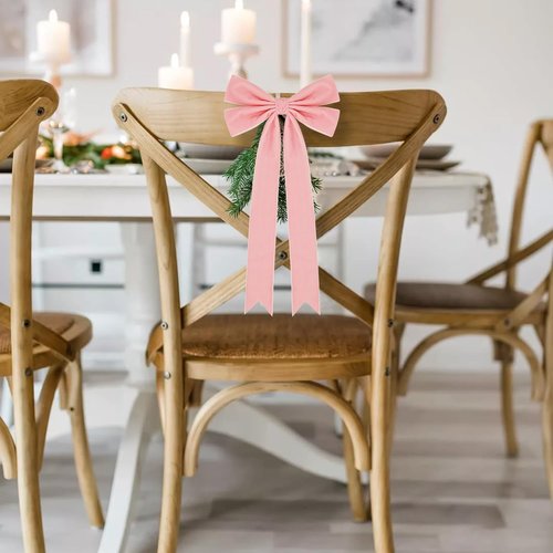 Christmas Bows for Gift Wrapping 8 X 14 Inch Long Velvet Ribbon Bows for Tree Wreath, Garland, Fireplace, Stairs, Mirror, Door, Holiday Crafts Decor, Pack of 4 (Pink)