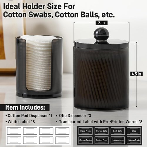 **Skiennix Acrylic Qtip Holder Dispenser - Clear Plastic Apothecary Jar Set for Cotton Swabs & Makeup Storage**