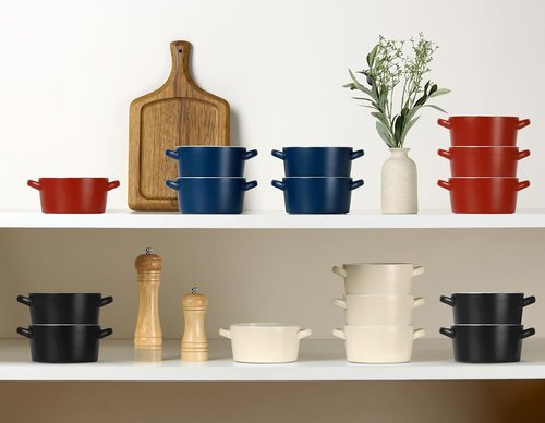 Kook Soup Crocks - Ceramic Stackable Bowls | Oven, Microwave & Dishwasher Safe, 18 oz, Set of 4 (Ivory)