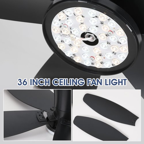 Surtime 42" Ceiling Fans with Lights-Low Profile Ceiling Fan with Light and Remote/APP Control,Flush Mount,DC Reversible,LED Dimmable Blakc Ceiling Fans for Bedroom,Indoor/Outdoor Patio Use