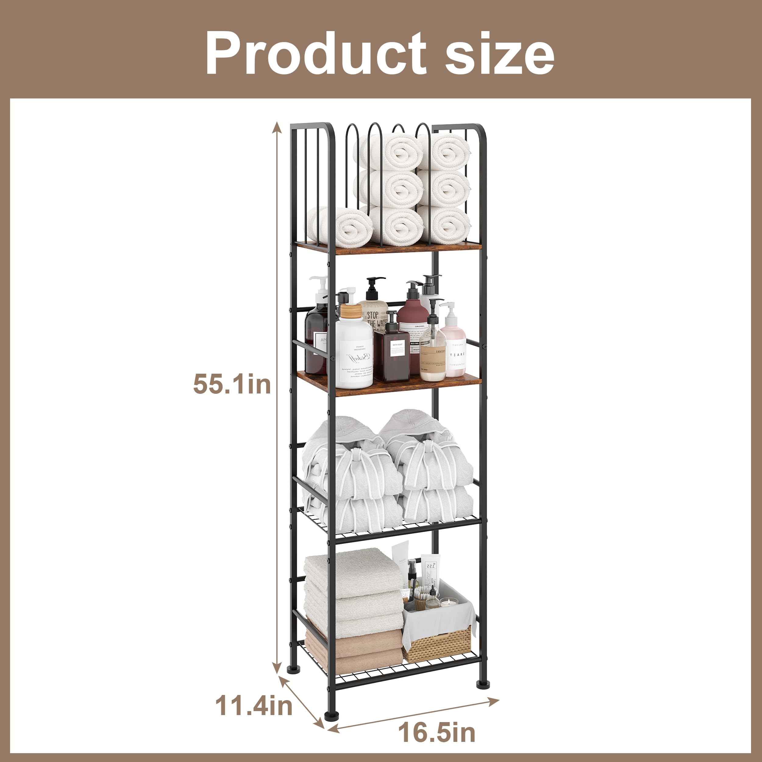 Towel Rack Free Standing 4-Tier M-Shaped Detachable Dividers, Durable Metal Towel Holder, Pool Items Holder, Space-Saving Storage Organizer, Modern Bath Towel Shelf for Bathroom Patent Pending