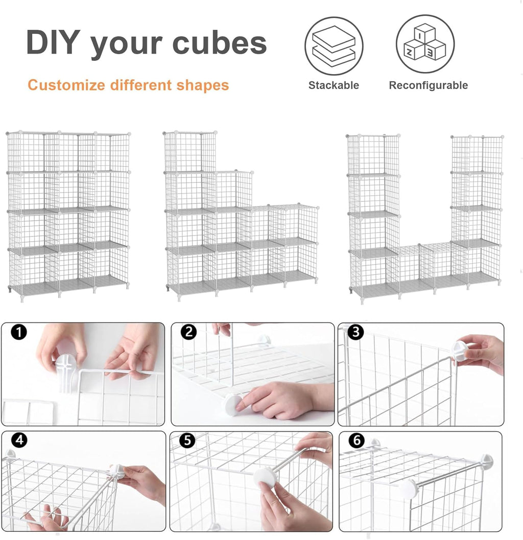 ATTJL12B 12-Cube Storage Organizer - Modular Metal Wire Shelving Unit | 11.8" L x 11.8" W x 11.8" H, Black