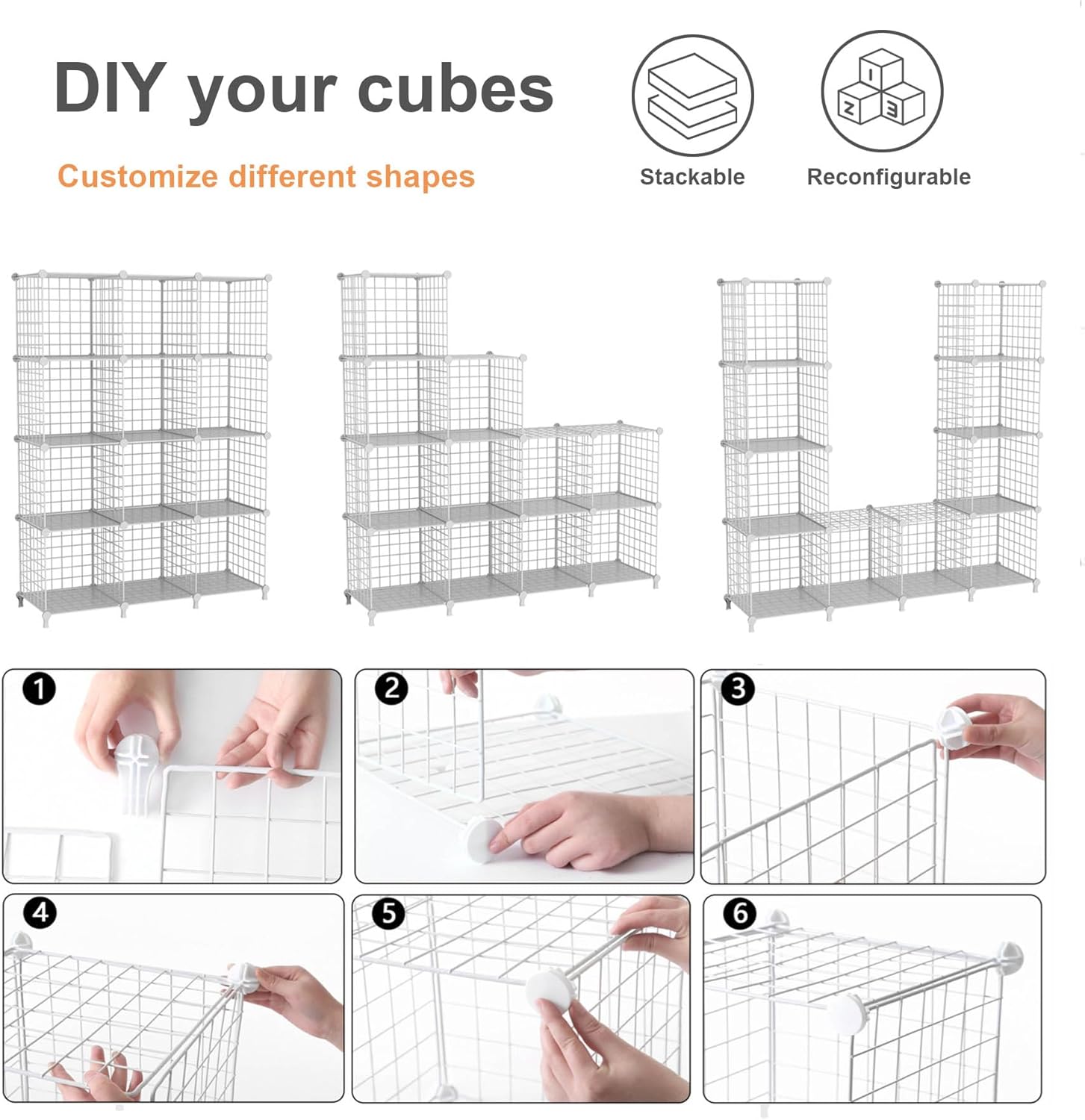 ATTJL12B 12-Cube Storage Organizer - Modular Metal Wire Shelving Unit | 11.8" L x 11.8" W x 11.8" H, Black