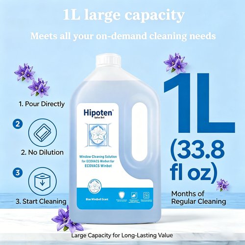 Hipoten 1L Window Cleaning Solution for ECOVACS Winbot W3/W2S/W2 PRO/W1/MINI Series - Streak-Free Glass Cleaner Fluid, Low-Foam, Non-Corrosive Robot Window Washer Liquid for Glass, Mirrors, Tiles