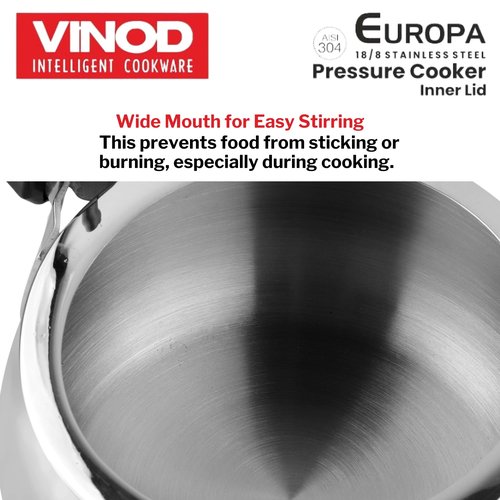 Vinod Europa Stainless Steel Inner Lid Pressure Cooker - 3 Litre | Handi Shape | Sandwich Bottom Cooker | Induction and Gas Base | ISI and CE certified