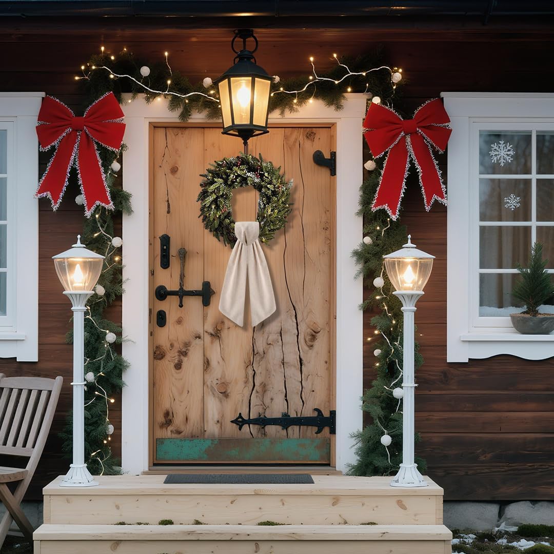 Skiennix 2-Pack Wreath Sash - Boxwood Garland Decor with Burlap Ribbon for Indoor/Outdoor Use