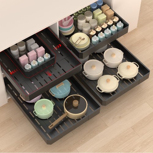 Timboniture 2 Pack Pull out Cabinet Organizer,Adjustable Width (14"-19") and Depth (17"-24"),No Drill Slide out Drawers for Kitchen,Pantry,Adhesive Roll out Shelves,for Cabinets Without Lip