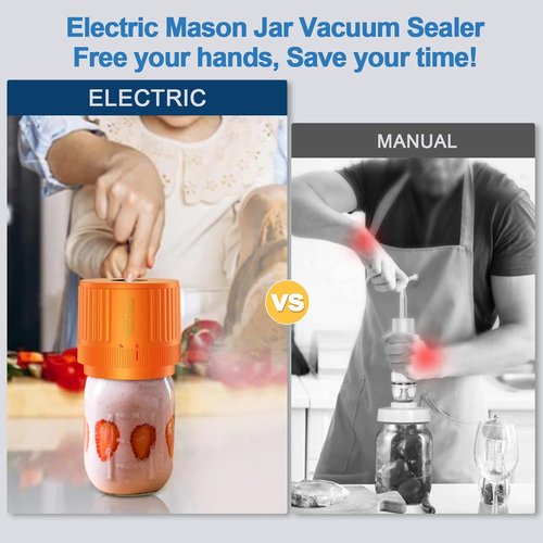 LOVE MOMENT Electric Mason Jar Vacuum Sealer Kit - Ideal for Wide & Regular Mouth Jars - Orange