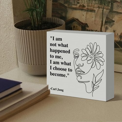 Therapy Office Desk Decor Wooden Box Sign, Mental Health Decor for Home School Counseling Decoration Mental Health Gift for Counselor Psychologist Therapist, I Am What I Choose to Become