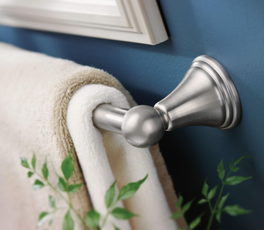 Moen Preston Brushed Nickel 24-Inch Single Wall Mounted Bathroom Towel Bar, DN8424BN
