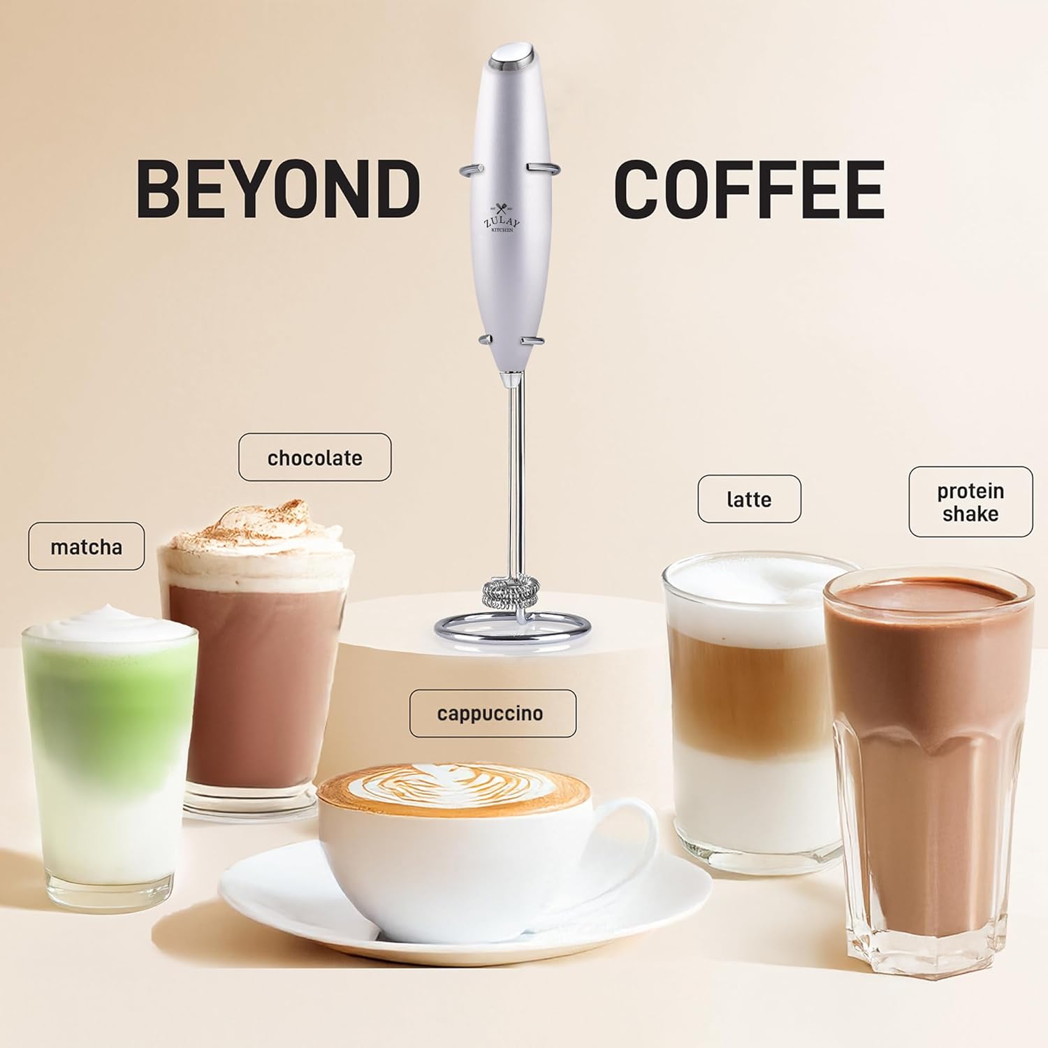 Zulay Kitchen Milk Frother - Powerful Handheld Whisk for Coffee, Lattes & Matcha | Includes 4 Duracell Batteries