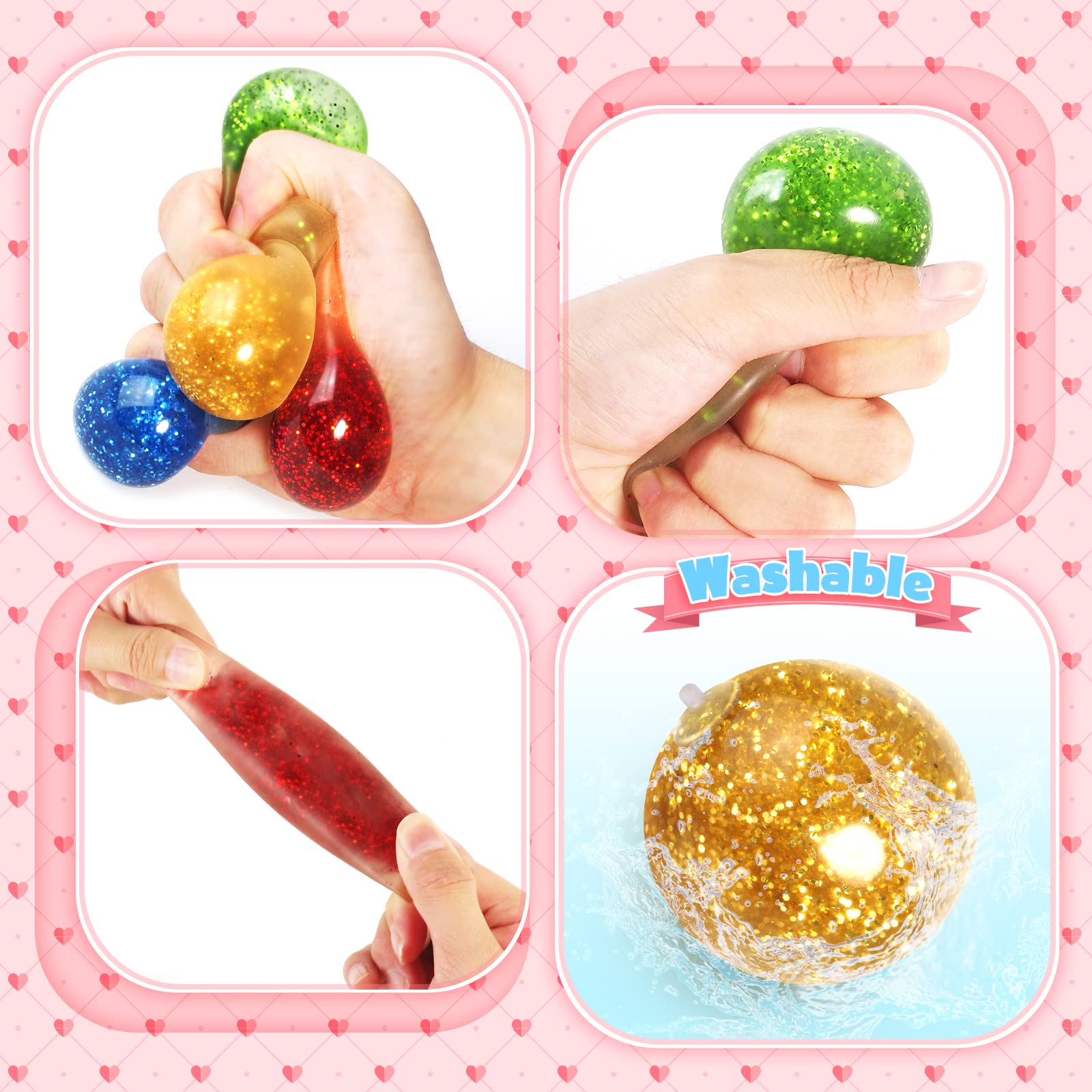 OCHIDO 24 Pack Kids Valentine's Day Greeting Cards With Squeeze Ball Stretchy, Kids Valentine Exchange Cards for Girls Boys School Class Exchange Gifts, Classroom Prizes, Bulk, Valentine Party Favor