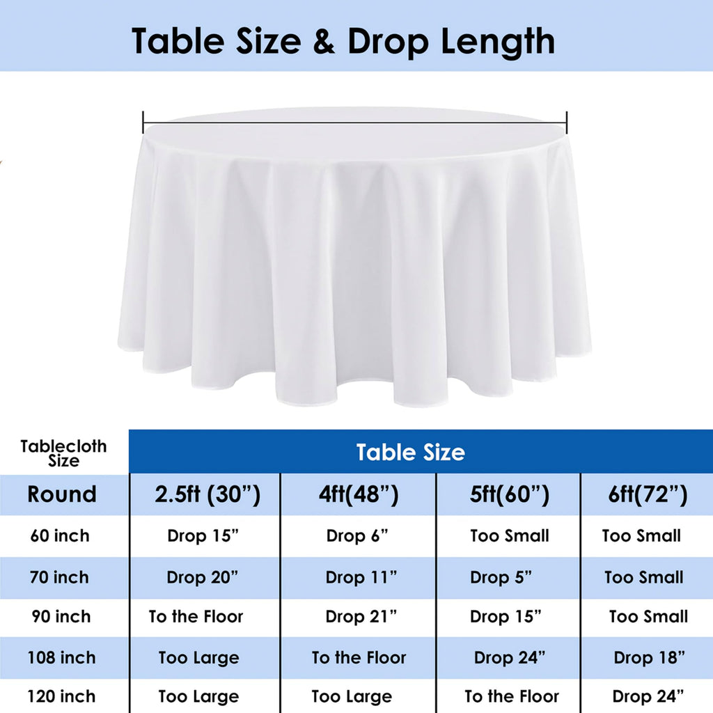 Craft And Party 10 Pack 108 Inch White Round Tablecloth, Polyester Fabric Washable Table Cloth for Home, Party, Wedding or Restaurant Use.