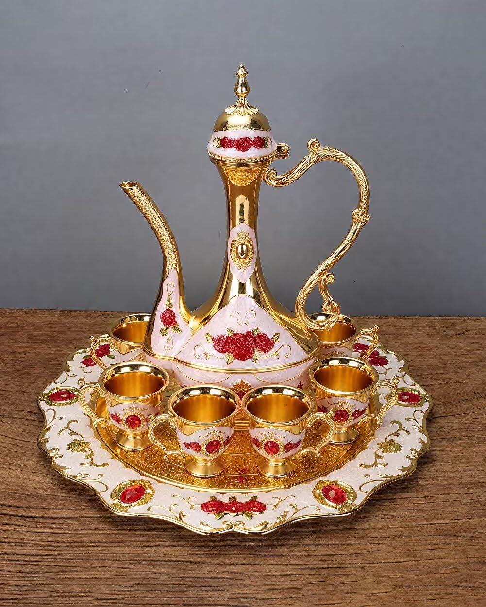 SEEK RARE Large Vintage Turkish Tea Set Coffee Service Set Teapot Sets for Adults Home Party Decor Golden Blue