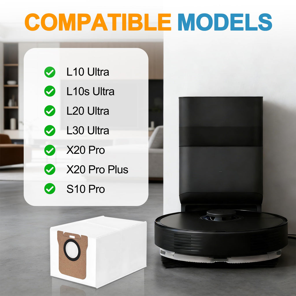 14 Packs Vacuum Dust Bag Compatible with Dreame L10 Ultra / L10s Ultra / L20 Ultra / L30 Ultra / X20 Pro / X20 Pro Plus Robot Vacuum, 3L Large Capacity Auto-Seal Replacement Bag Accessories Set