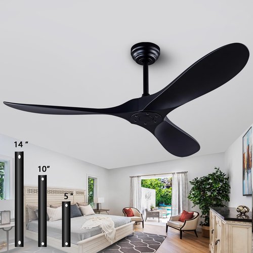 dearnow 52" Ceiling Fans with Remote Control without Light, Modern Reversible DC Motor Indoor Outdoor 3 Blade Ceiling Fan for Patio, Bedroom and Farmhouse (Black)