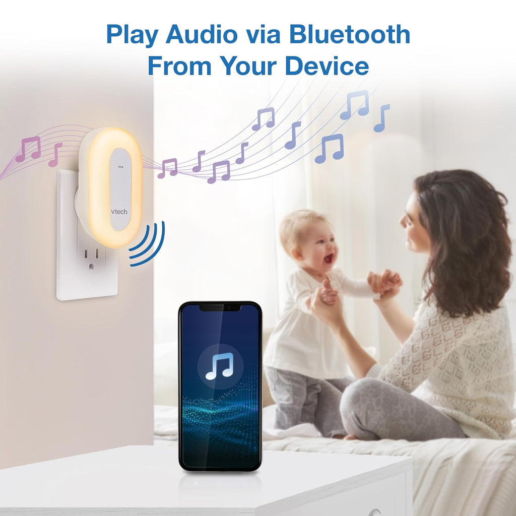 VTech BC8113 V-Hush Plug Sleep Training Soother - 40 Stories & Songs, Bluetooth Speaker, Multi-Color Night Light