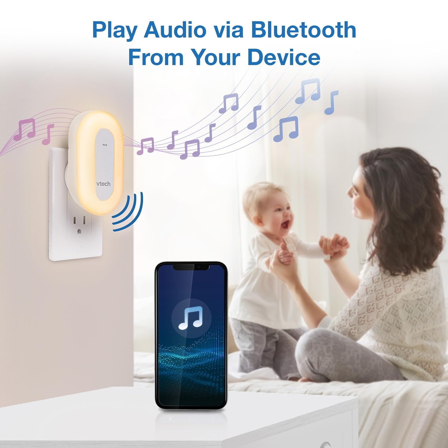 VTech BC8113 V-Hush Plug Sleep Training Soother - 40 Stories & Songs, Bluetooth Speaker, Multi-Color Night Light