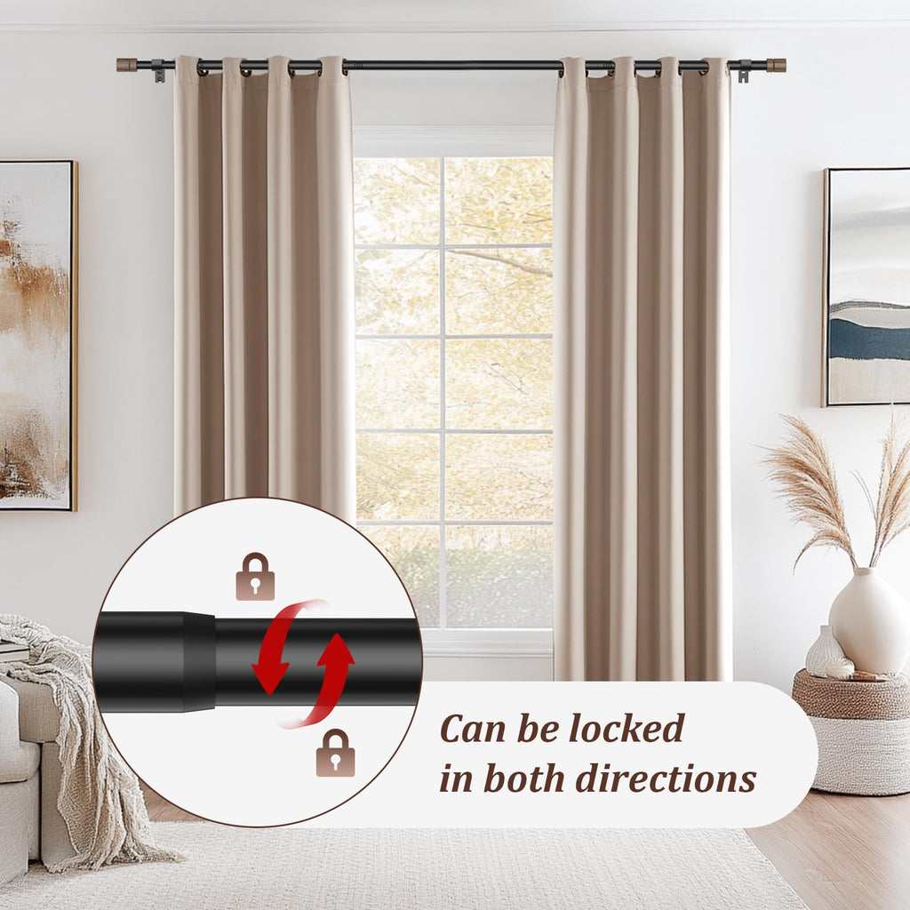 SMODBRODRE Wood Curtain Rods for Windows 66 to 120 Inches, Adjustable Length 1 Inch Heavy Duty Window Curtain Rod with Decorative Finials for kitchen,Room