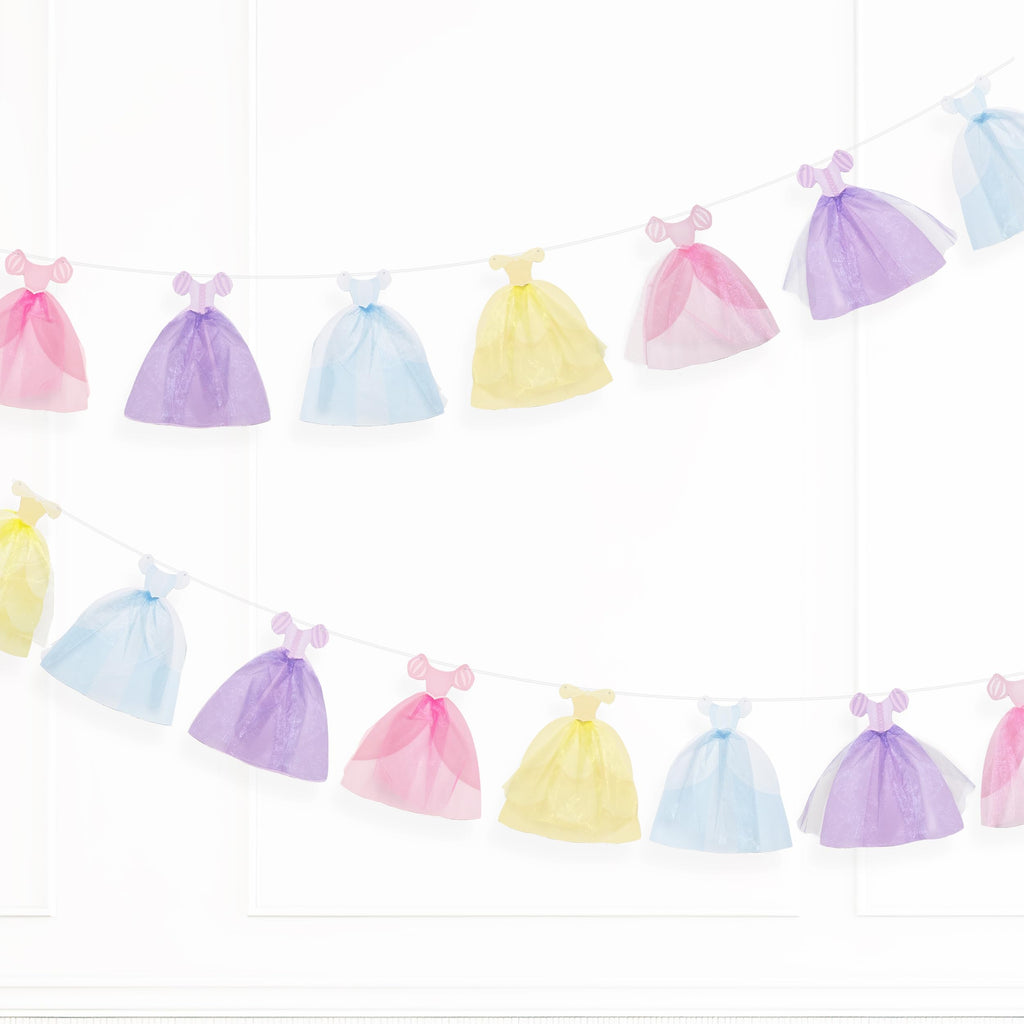 Cheerland Princess Party Banner Ball Gown Hanging Pastel Bunting Dress Garland Royal Theme Decorations 3D Cutouts for Baby Shower Classroom Storybook Castle 1st Birthday Party Decor Supplies 2pcs