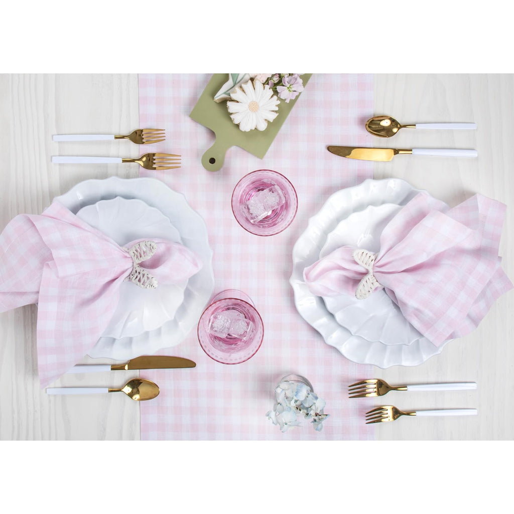 Solino Home Linen Napkins Set of 4-100% Pure Linen Marshmellow Pink Gingham Check Dinner Napkins Cloth 20 x 20 Inch for Mothers Day, Spring, Summer
