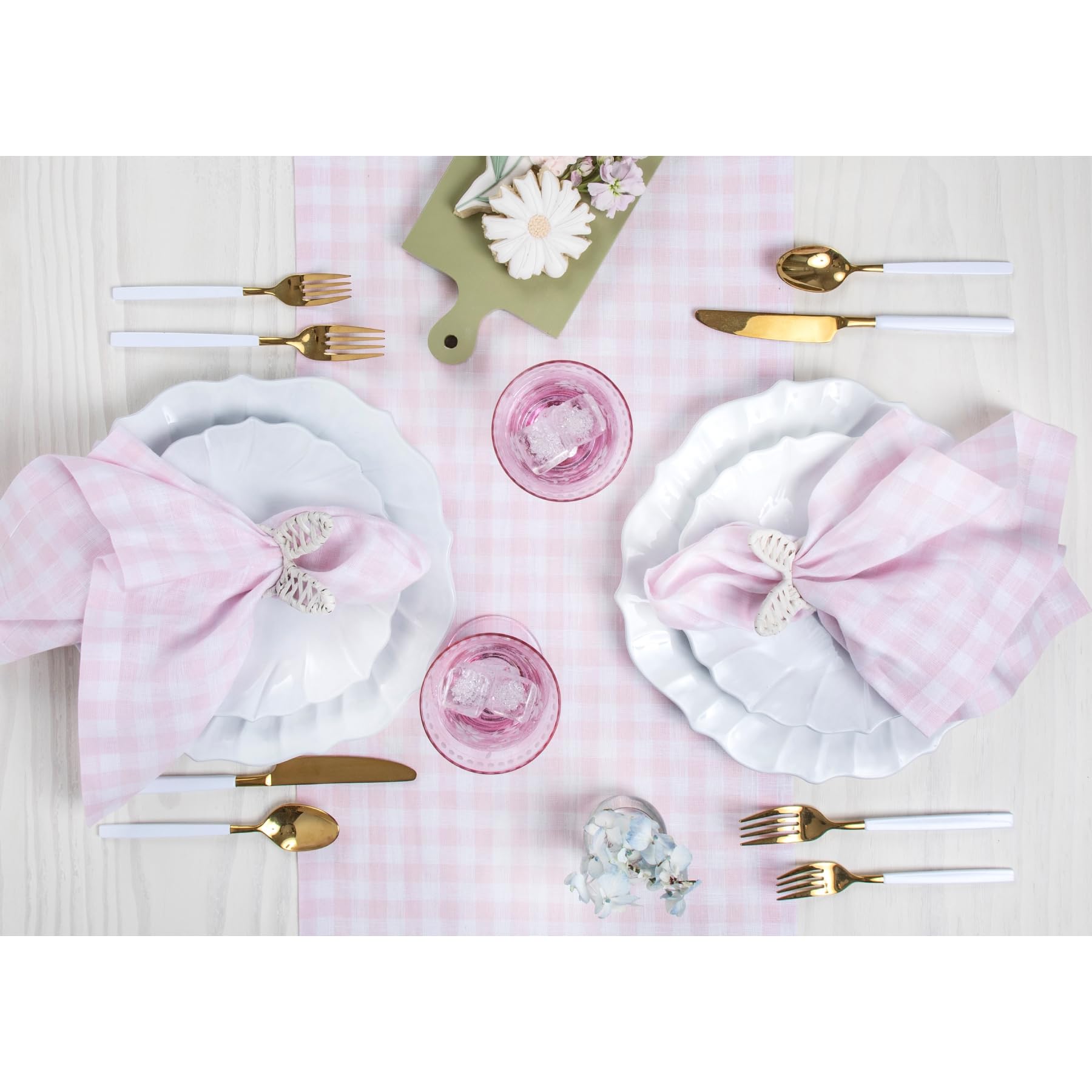 Solino Home Linen Napkins Set of 4-100% Pure Linen Marshmellow Pink Gingham Check Dinner Napkins Cloth 20 x 20 Inch for Mothers Day, Spring, Summer