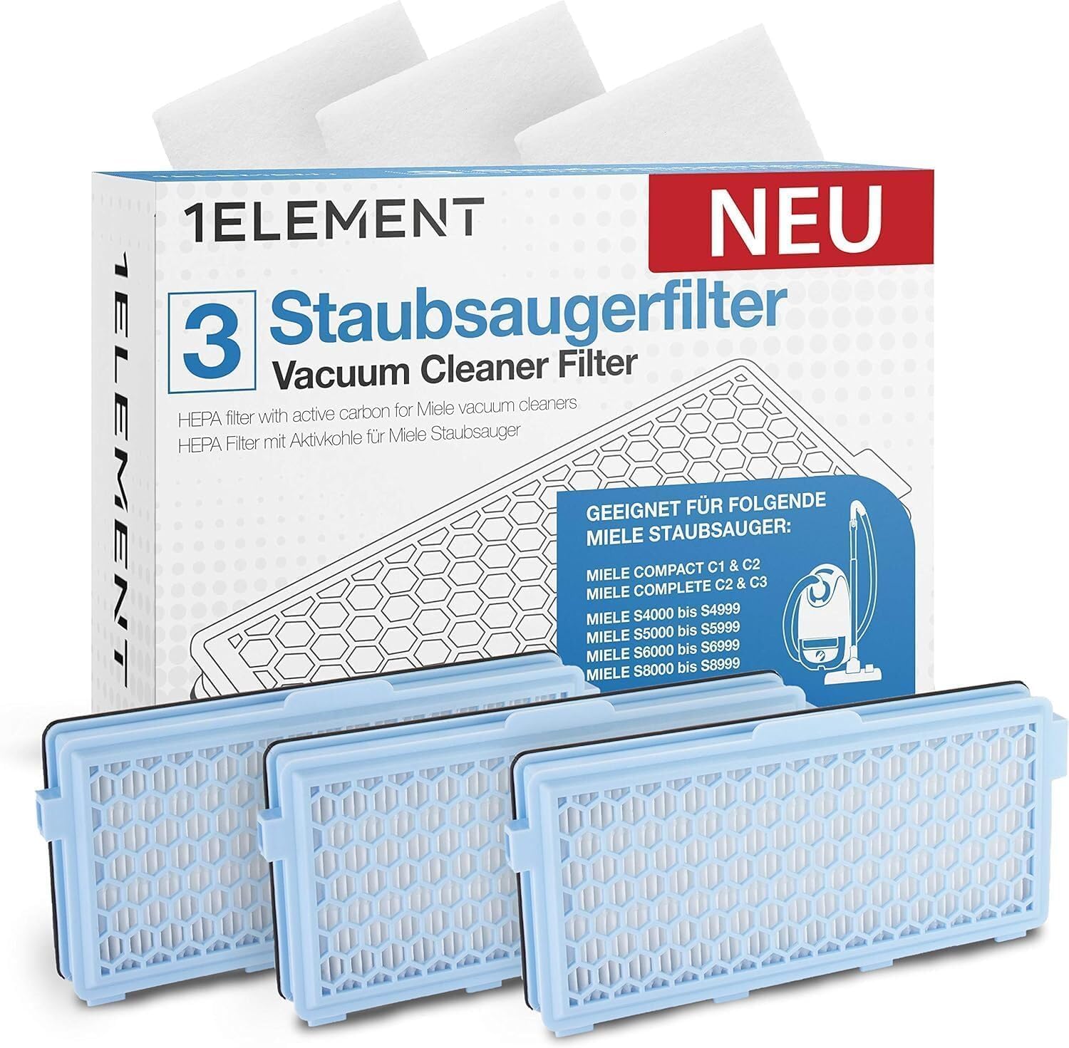 Miele Vacuum Cleaner Filters - 3x HEPA & 3x Motor Filters for Compact C1, C2, Complete C2 & C3 Models