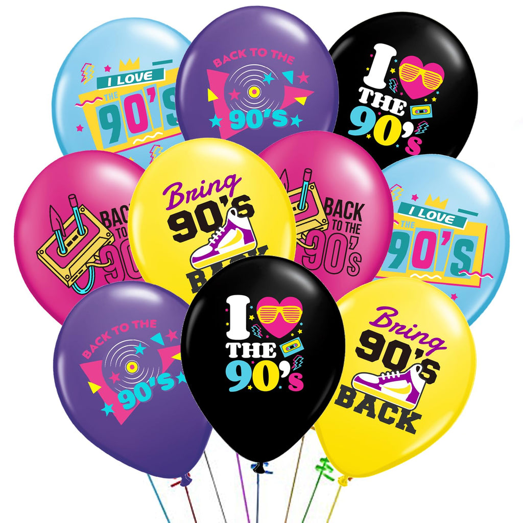 90s Balloons 30 Pcs Back to The 90's Balloon Retro Radio Boombox CD Neon Balloon for 90's Hip Hop, Rock and Roll Party, Throwback Birthday Decor, 90s Party Decorations