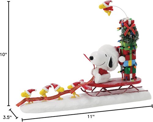 Department 56 Possible Dreams Snoopy Santa Figurine - 11 Inch Multicolor Sleigh Design