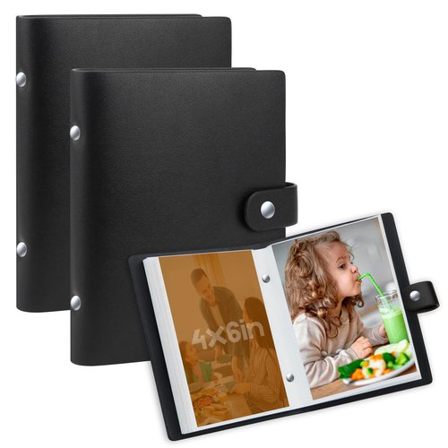 2 Pack Small Photo Albums 4x6 Pictures, Leather Cover Albums, 4x6 Photo Book for 52 Photos Inserted From the Top, Kids 4 x 6 Photos and Family Anniversaries Baby Vacations, Wedding, Black