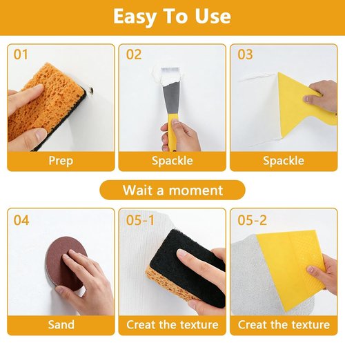 KURUI Drywall Repair Kit - 8.8oz Spackle Paste with Scraper & Sandpaper Sheets | Easy Home Repair Solution