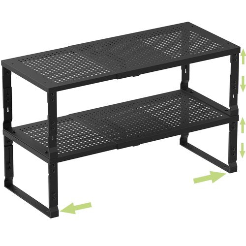 Zilvando Heavy-Duty Adjustable Metal Shelf Organizer - Expandable & Stackable Pantry Storage Rack for Kitchen, Bathroom, RV, Cabinets(2 Packs/Black, Medium)